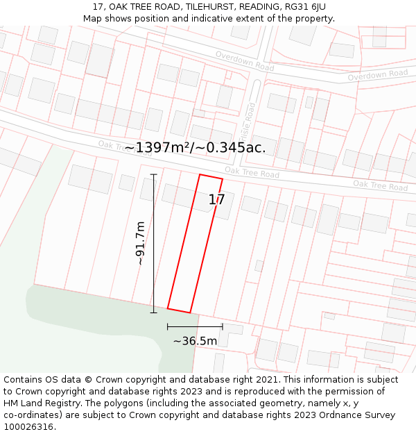 17, OAK TREE ROAD, TILEHURST, READING, RG31 6JU: Plot and title map