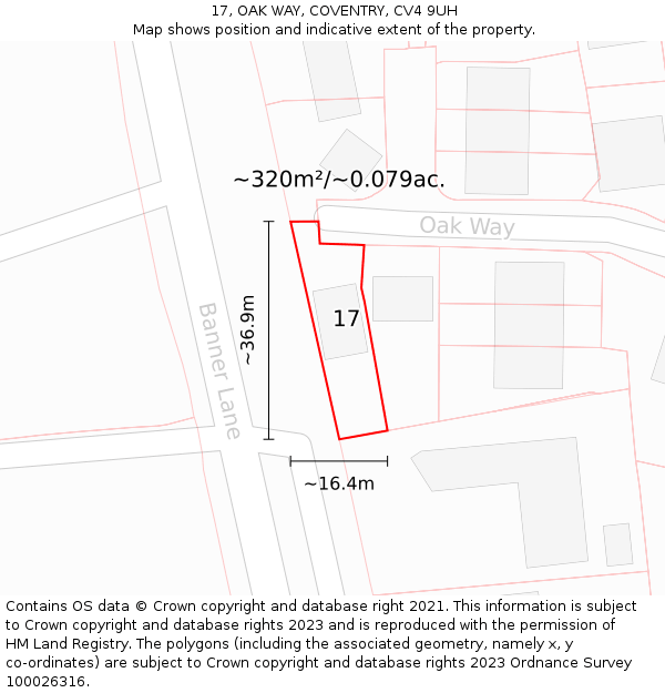 17, OAK WAY, COVENTRY, CV4 9UH: Plot and title map