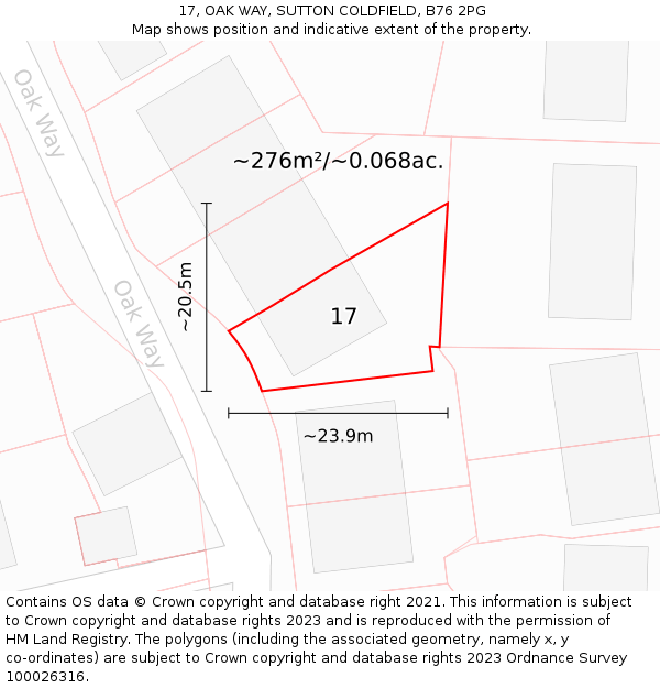17, OAK WAY, SUTTON COLDFIELD, B76 2PG: Plot and title map
