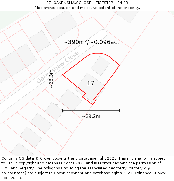 17, OAKENSHAW CLOSE, LEICESTER, LE4 2RJ: Plot and title map