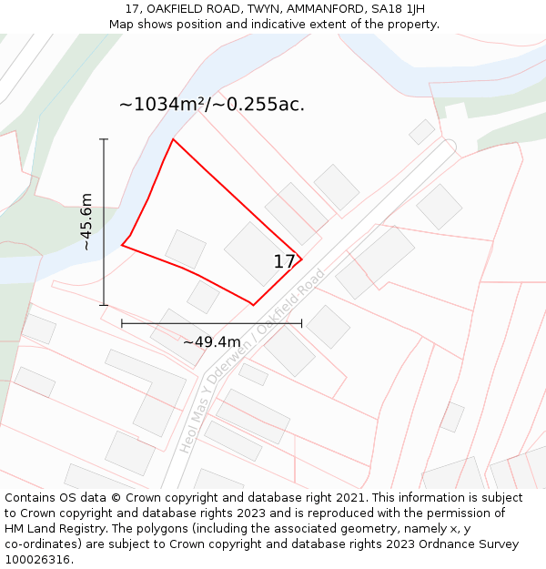 17, OAKFIELD ROAD, TWYN, AMMANFORD, SA18 1JH: Plot and title map