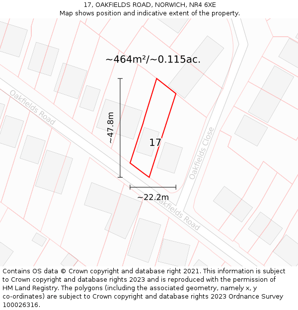 17, OAKFIELDS ROAD, NORWICH, NR4 6XE: Plot and title map
