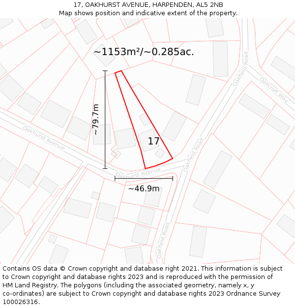 17, OAKHURST AVENUE, HARPENDEN, AL5 2NB: Plot and title map