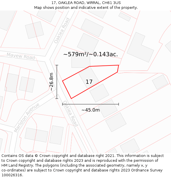 17, OAKLEA ROAD, WIRRAL, CH61 3US: Plot and title map