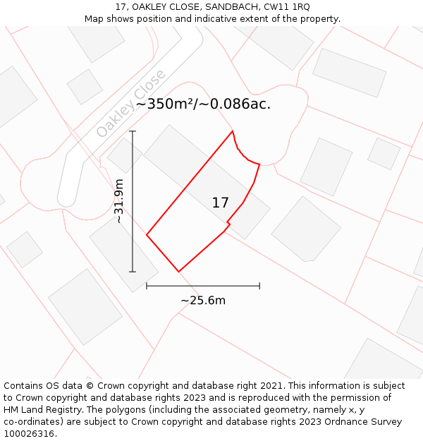 17, OAKLEY CLOSE, SANDBACH, CW11 1RQ: Plot and title map