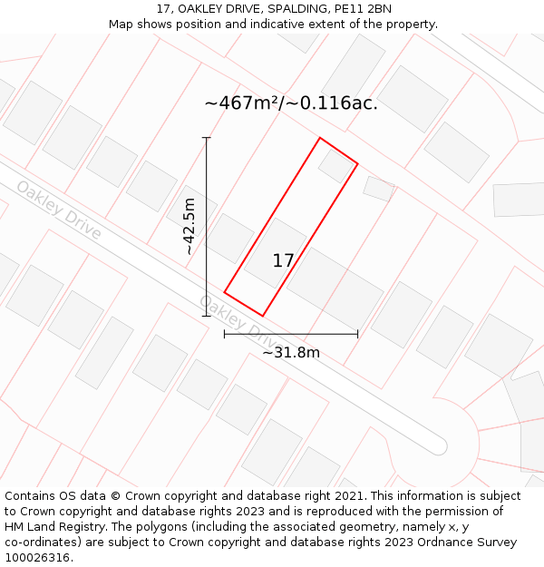 17, OAKLEY DRIVE, SPALDING, PE11 2BN: Plot and title map