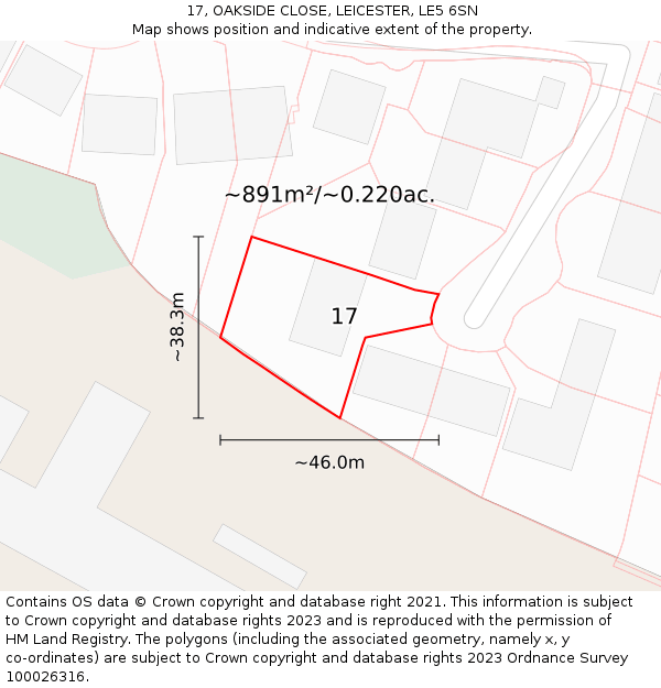 17, OAKSIDE CLOSE, LEICESTER, LE5 6SN: Plot and title map