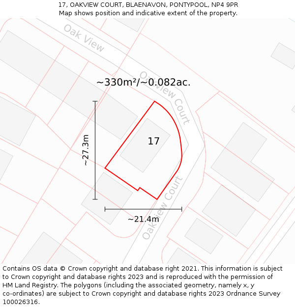 17, OAKVIEW COURT, BLAENAVON, PONTYPOOL, NP4 9PR: Plot and title map