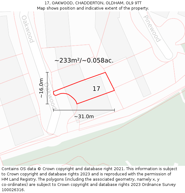 17, OAKWOOD, CHADDERTON, OLDHAM, OL9 9TT: Plot and title map