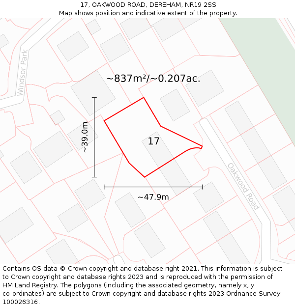 17, OAKWOOD ROAD, DEREHAM, NR19 2SS: Plot and title map