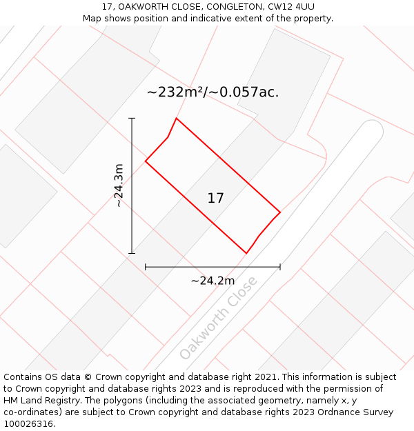 17, OAKWORTH CLOSE, CONGLETON, CW12 4UU: Plot and title map