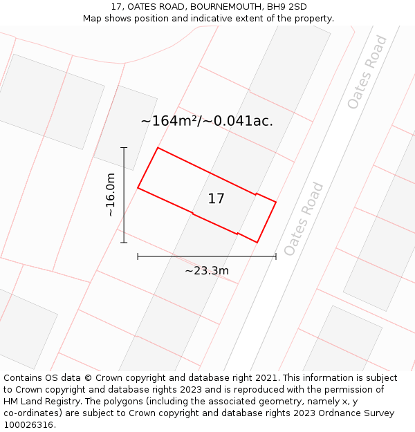 17, OATES ROAD, BOURNEMOUTH, BH9 2SD: Plot and title map