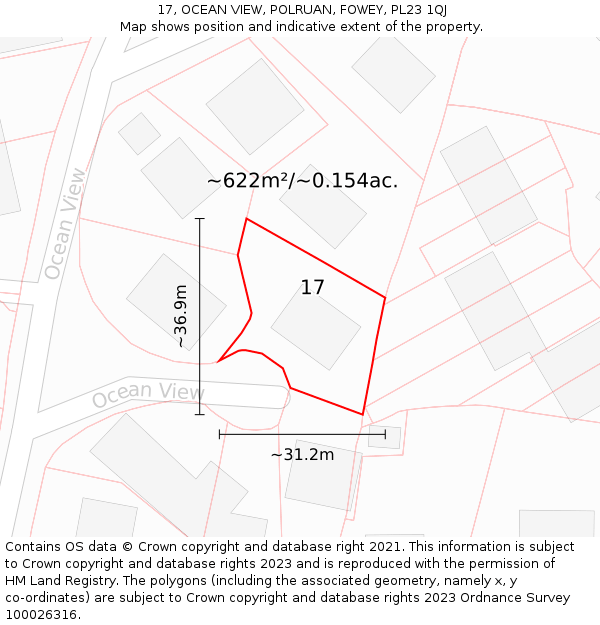 17, OCEAN VIEW, POLRUAN, FOWEY, PL23 1QJ: Plot and title map