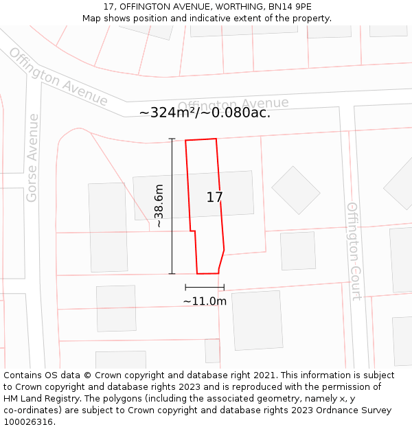 17, OFFINGTON AVENUE, WORTHING, BN14 9PE: Plot and title map