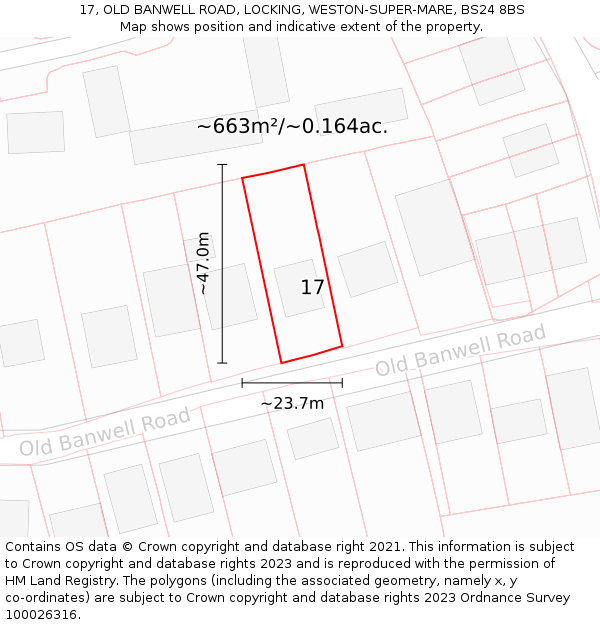 17, OLD BANWELL ROAD, LOCKING, WESTON-SUPER-MARE, BS24 8BS: Plot and title map