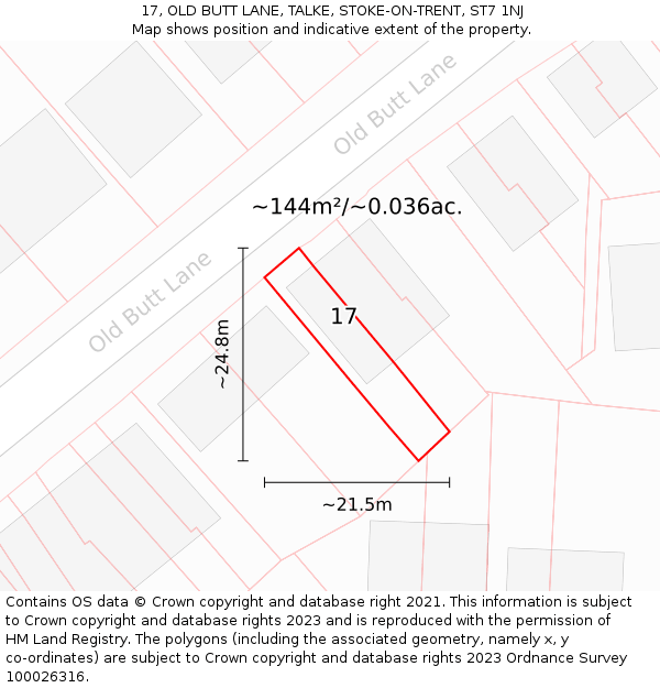 17, OLD BUTT LANE, TALKE, STOKE-ON-TRENT, ST7 1NJ: Plot and title map