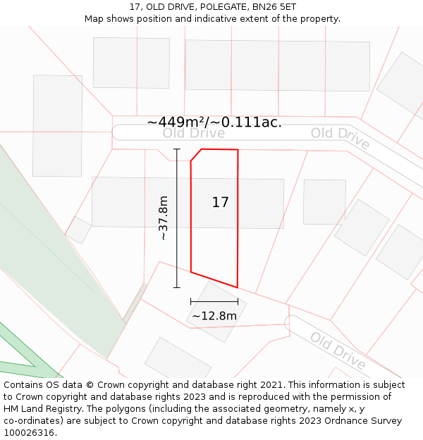 17, OLD DRIVE, POLEGATE, BN26 5ET: Plot and title map