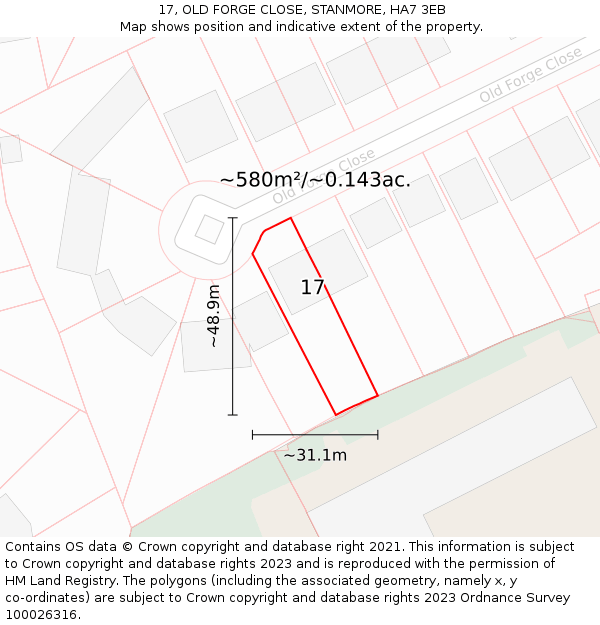 17, OLD FORGE CLOSE, STANMORE, HA7 3EB: Plot and title map