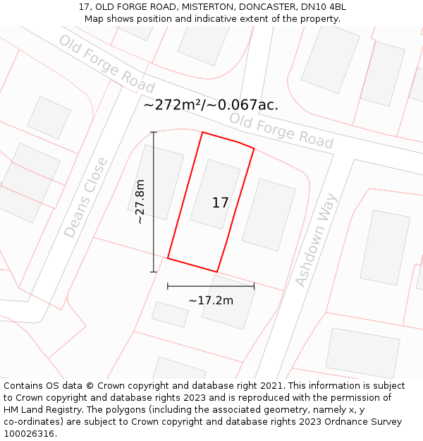 17, OLD FORGE ROAD, MISTERTON, DONCASTER, DN10 4BL: Plot and title map