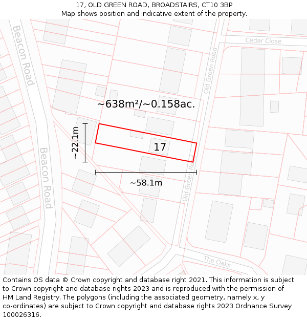 17, OLD GREEN ROAD, BROADSTAIRS, CT10 3BP: Plot and title map