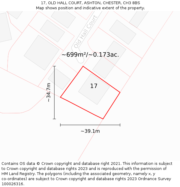 17, OLD HALL COURT, ASHTON, CHESTER, CH3 8BS: Plot and title map