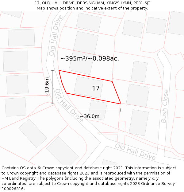 17, OLD HALL DRIVE, DERSINGHAM, KING'S LYNN, PE31 6JT: Plot and title map
