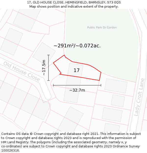 17, OLD HOUSE CLOSE, HEMINGFIELD, BARNSLEY, S73 0QS: Plot and title map