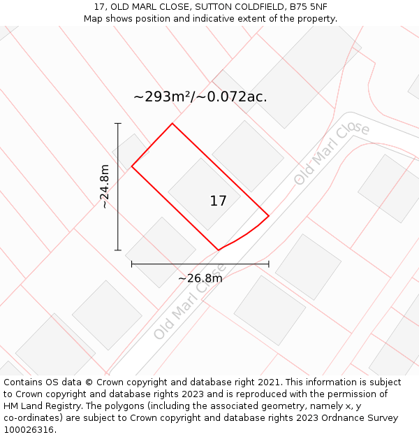 17, OLD MARL CLOSE, SUTTON COLDFIELD, B75 5NF: Plot and title map
