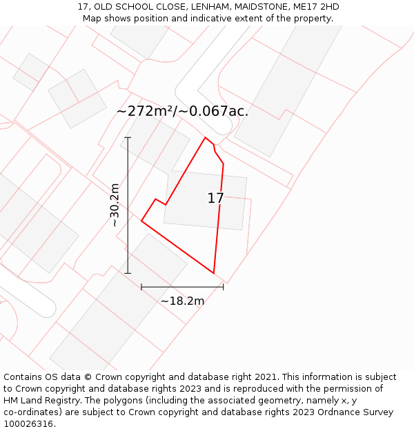 17, OLD SCHOOL CLOSE, LENHAM, MAIDSTONE, ME17 2HD: Plot and title map