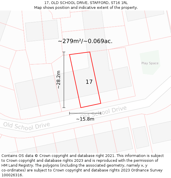17, OLD SCHOOL DRIVE, STAFFORD, ST16 1RL: Plot and title map