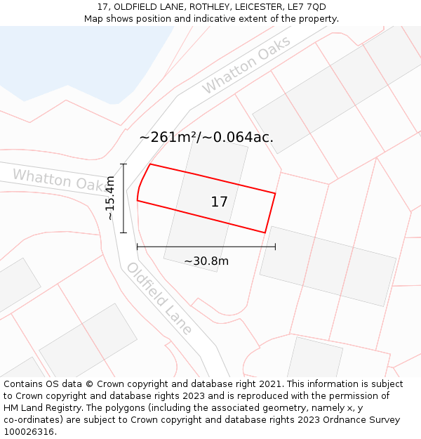 17, OLDFIELD LANE, ROTHLEY, LEICESTER, LE7 7QD: Plot and title map