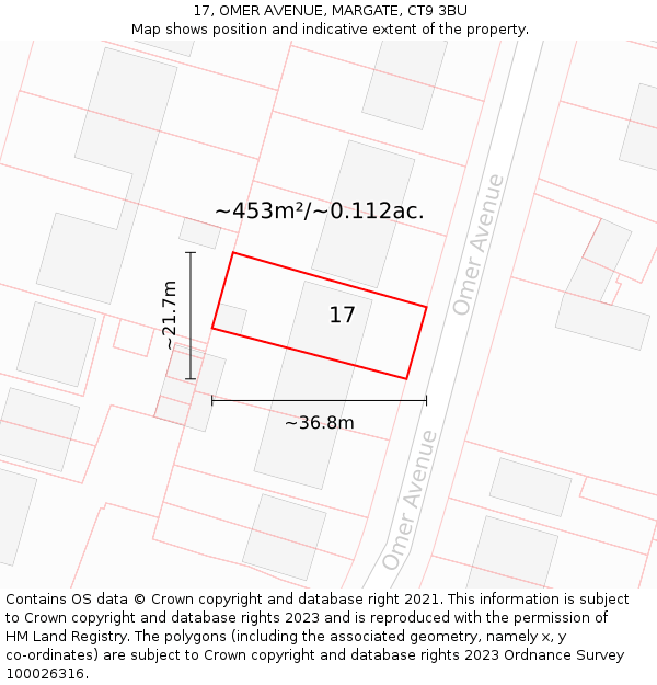 17, OMER AVENUE, MARGATE, CT9 3BU: Plot and title map