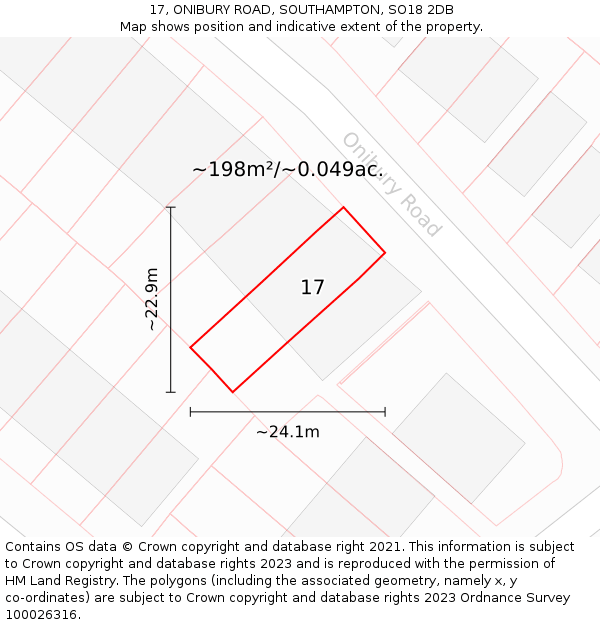 17, ONIBURY ROAD, SOUTHAMPTON, SO18 2DB: Plot and title map