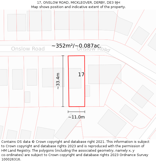 17, ONSLOW ROAD, MICKLEOVER, DERBY, DE3 9JH: Plot and title map