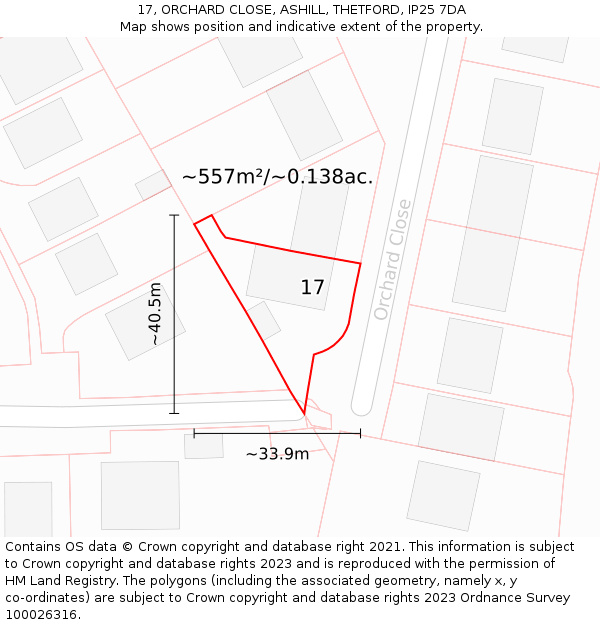 17, ORCHARD CLOSE, ASHILL, THETFORD, IP25 7DA: Plot and title map