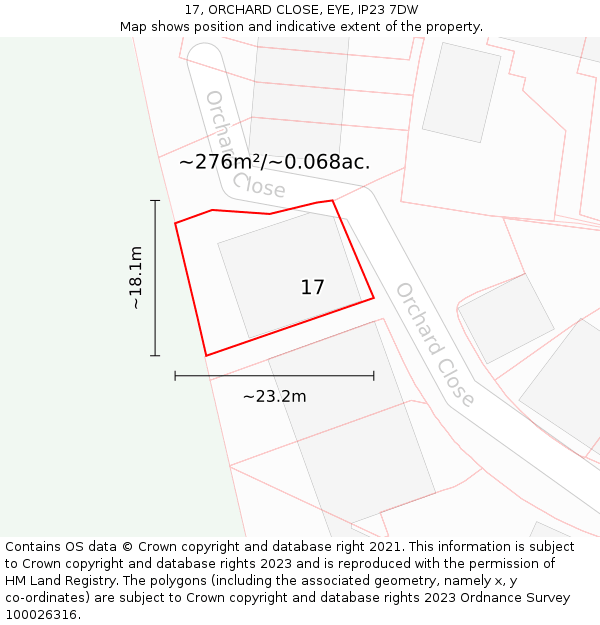 17, ORCHARD CLOSE, EYE, IP23 7DW: Plot and title map
