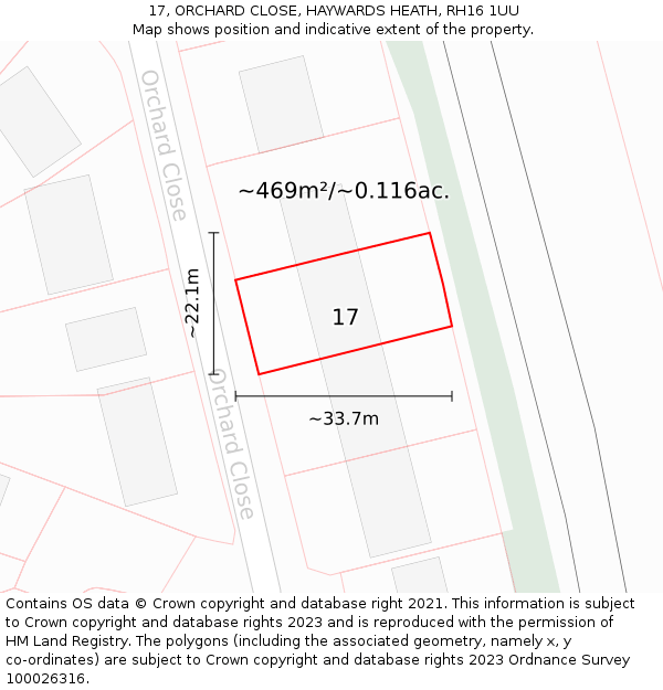 17, ORCHARD CLOSE, HAYWARDS HEATH, RH16 1UU: Plot and title map