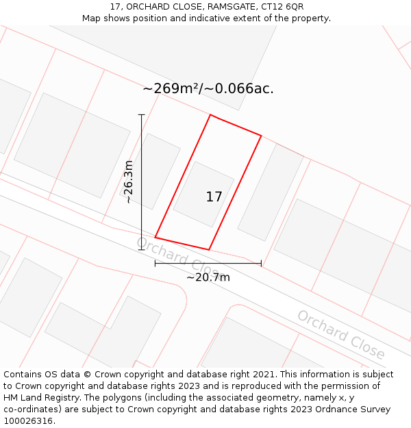 17, ORCHARD CLOSE, RAMSGATE, CT12 6QR: Plot and title map