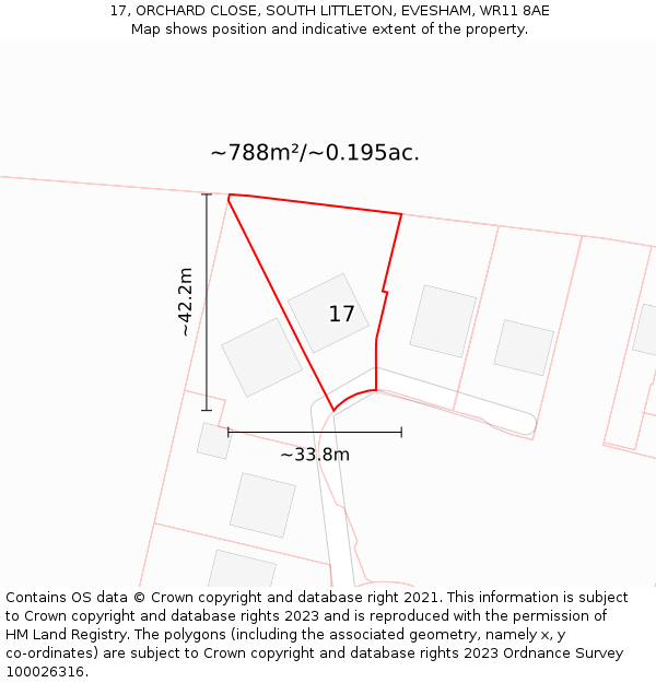 17, ORCHARD CLOSE, SOUTH LITTLETON, EVESHAM, WR11 8AE: Plot and title map