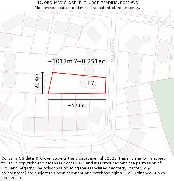 17, ORCHARD CLOSE, TILEHURST, READING, RG31 6YS: Plot and title map