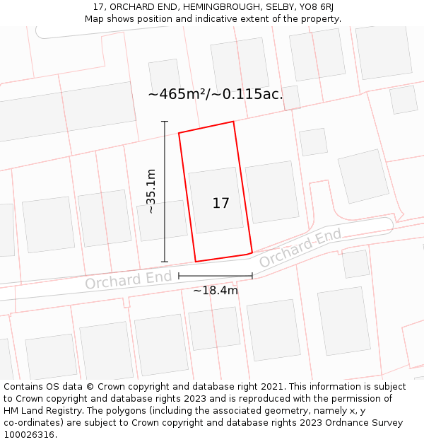 17, ORCHARD END, HEMINGBROUGH, SELBY, YO8 6RJ: Plot and title map