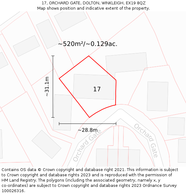 17, ORCHARD GATE, DOLTON, WINKLEIGH, EX19 8QZ: Plot and title map