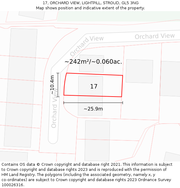 17, ORCHARD VIEW, LIGHTPILL, STROUD, GL5 3NG: Plot and title map