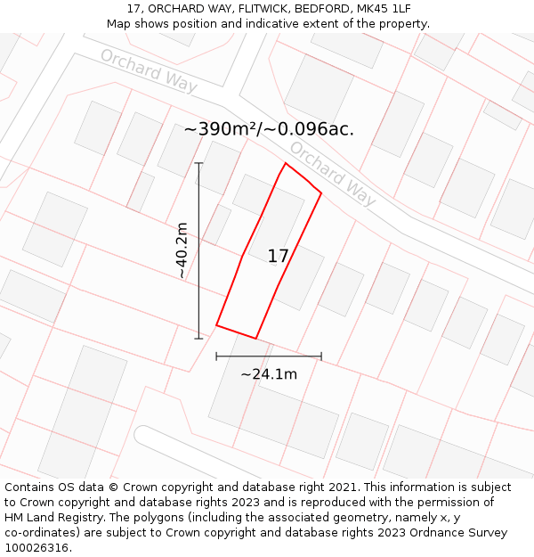 17, ORCHARD WAY, FLITWICK, BEDFORD, MK45 1LF: Plot and title map