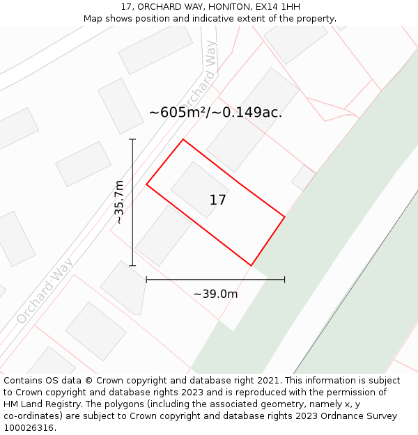 17, ORCHARD WAY, HONITON, EX14 1HH: Plot and title map