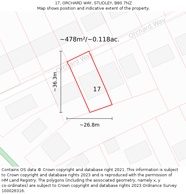 17, ORCHARD WAY, STUDLEY, B80 7NZ: Plot and title map