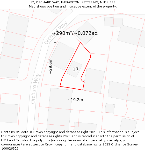 17, ORCHARD WAY, THRAPSTON, KETTERING, NN14 4RE: Plot and title map