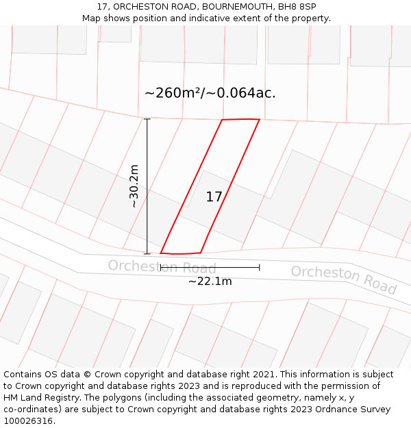 17, ORCHESTON ROAD, BOURNEMOUTH, BH8 8SP: Plot and title map