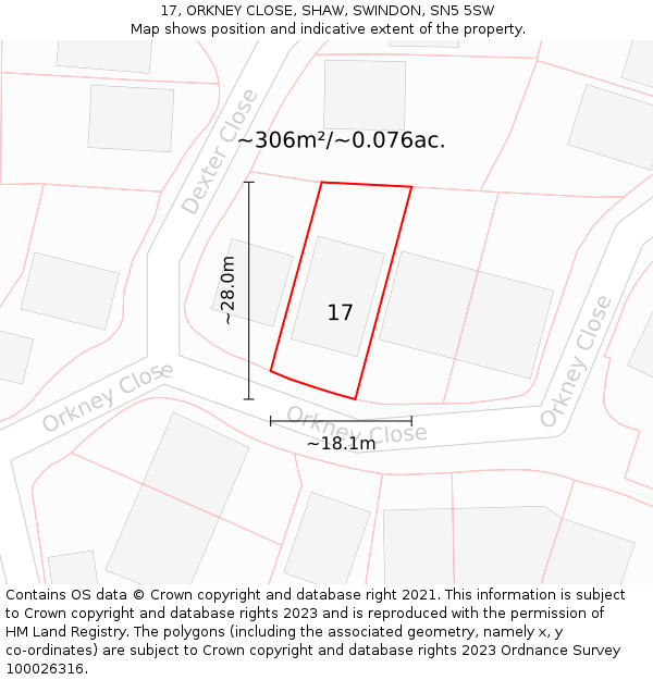 17, ORKNEY CLOSE, SHAW, SWINDON, SN5 5SW: Plot and title map