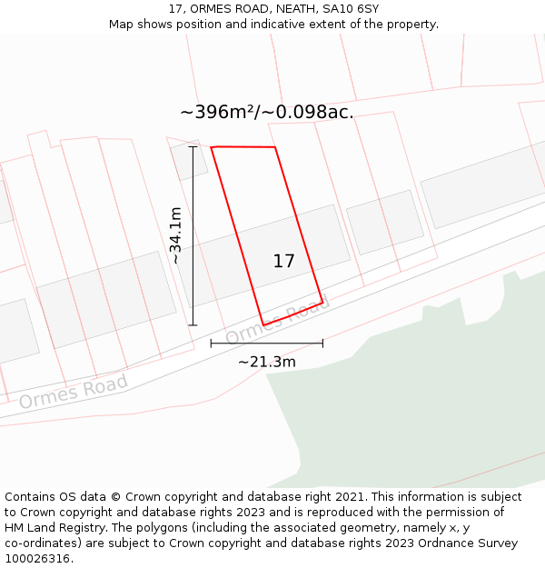 17, ORMES ROAD, NEATH, SA10 6SY: Plot and title map
